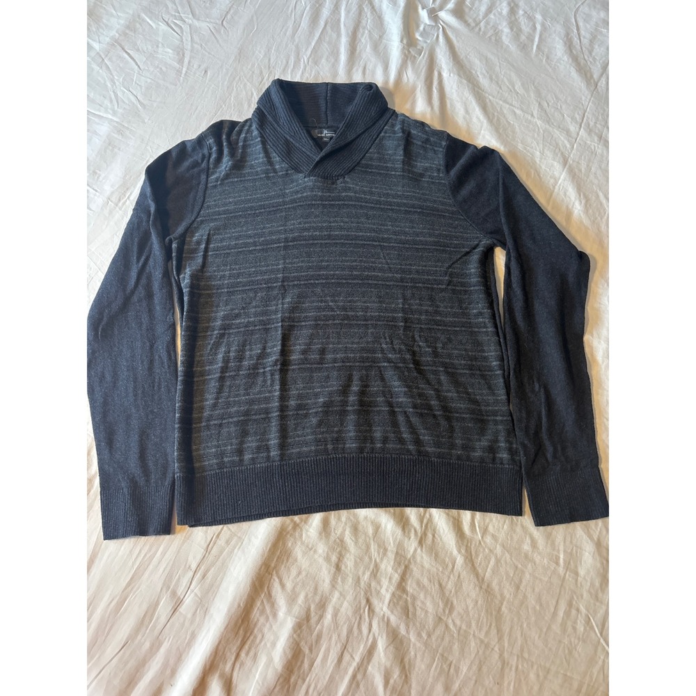 Marc Anthony Sweater Mens L Gray Shawl Neck Cashmere Wool Blend Striped